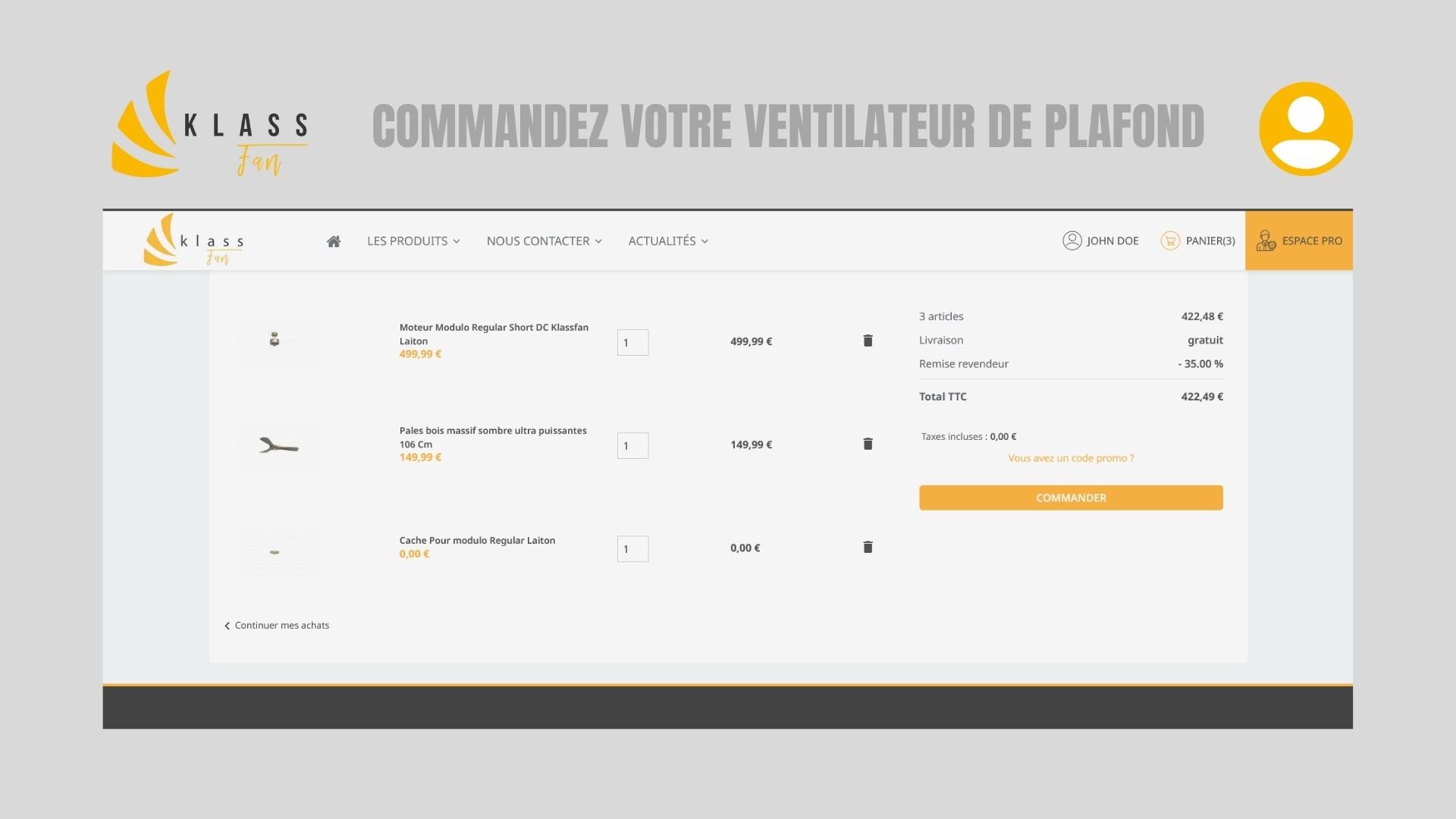 Commandez votre ventilateur de plafond KlassFan